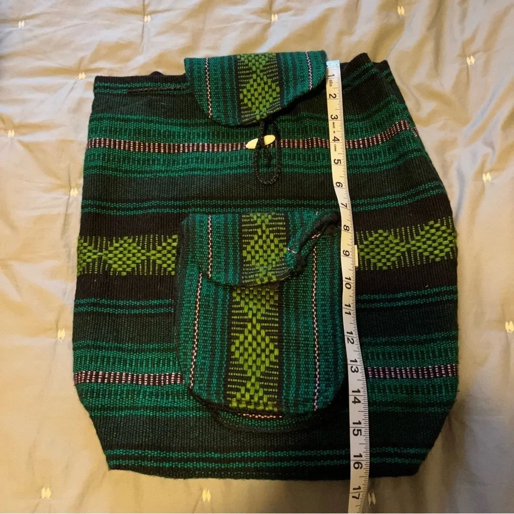 Hispanic / Latin American Green Plaid Print Knit Canvas Backpack
